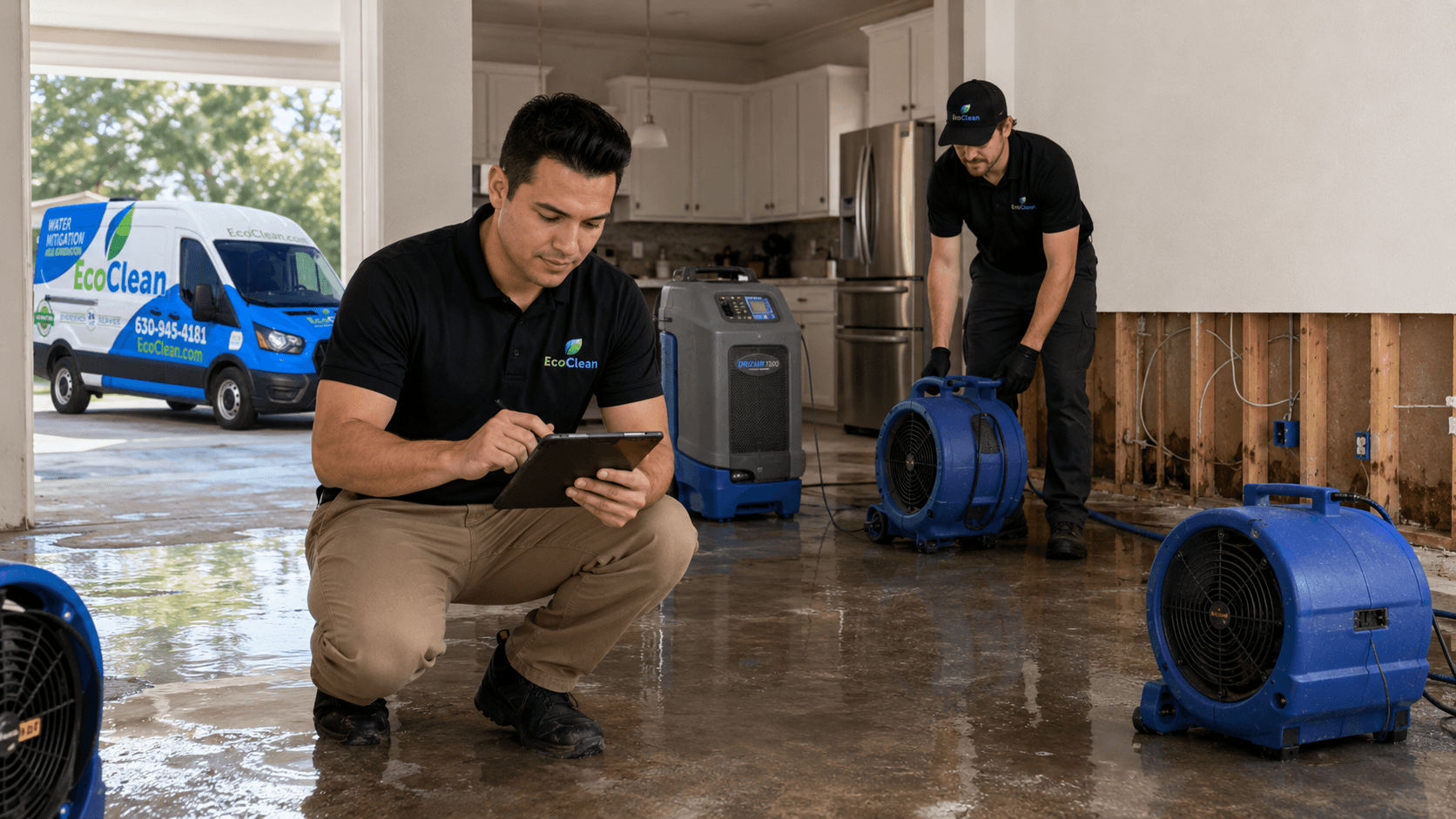 EcoClean team mitigating water damage on site
